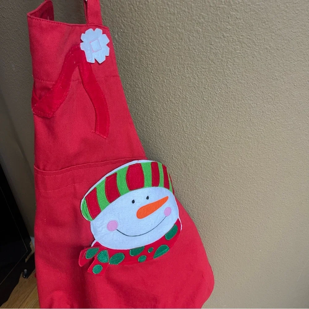 Snowman Apron with Pockets by Ritz Unisex Red Cotton Apron